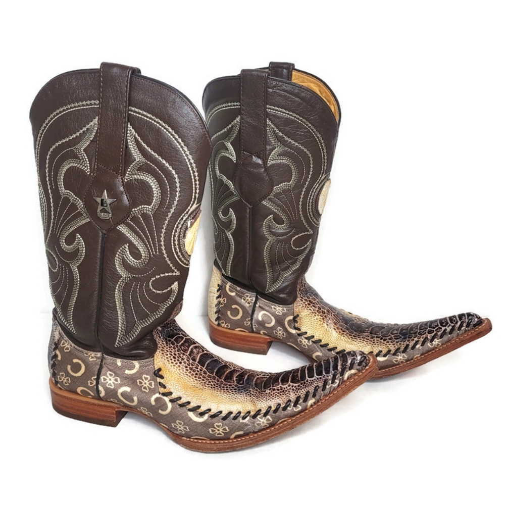 Los Altos Natural Genuine ostrich leg 9X Pointed Toe cowboy boots